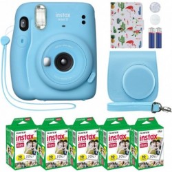 Fujifilm Instax Mini 11 Instant Camera Sky Blue + Custom Case Fuji Film Value Pack (50 Sheets) Flami