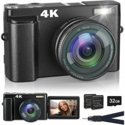 4K Digital Camera with Flash, 48MP Camera for Photography Teens Adults Autofocus Vlogging and YouTub