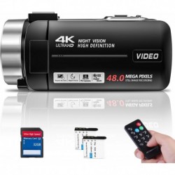 Video Camera Camcorder 4K 48MP 30FPS with IR Night Vision,18X Digital Zoom Camera Recorder 3.0" LCD