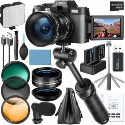 4K Digital Cameras for Photography, 48MP Vlogging Camera for YouTube with Microphone & Tripod Grip,