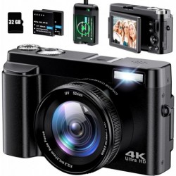 4K Digital Camera for Photography Autofocus 48MP 4K Camera with SD Card, 180° 3.0 inch Flip Screen V