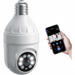 1080p Wireless Bulb Security Camera, 355° Panoramic Dome Cam, Live View, Indoor/Outdoor Surveillance