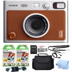 Fujifilm Mini EVO Hybrid Camera (Brown) Instant Film Camera Bundle with 40 Instant Film Sheets + 32G