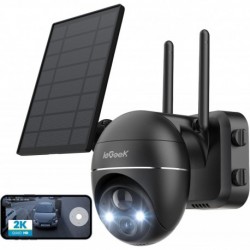 Security Cameras Wireless Outdoor, 2K Solar Security Camera System 360° PTZ with Spotlight & Siren,