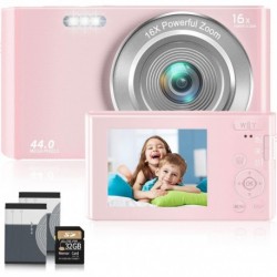 Digital Camera Cheap,2.7K 44MP Digital Camera for Kids with 32GB SD Card, Point and Shoot Camera wit