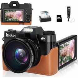 Digital Camera 4K 56MP with WiFi 2 Batteries 32G TF Card,16X Vlogging Camera for Photography,Cameras