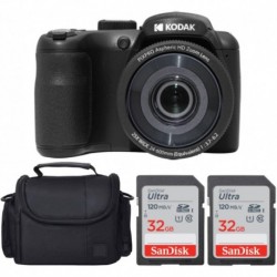 Kodak PIXPRO AZ255 Digital Camera (Black) + SanDisk 32GB Memory Card (2) + Digital Camera/Video Case