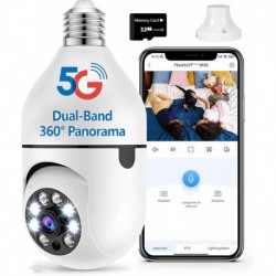 Security Camera, Full-HD 1080P 360° Panoramic 2.4G&5Ghz Wireless WiFi Camera,LED Light Bulb Camera w