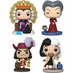 POP! Disney: Villains Collectors Set - 4 Figure Set: Evil Queen on Throne (Deluxe), Captain Hook, Cr