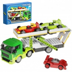 Transporter Building Kit, Compatible with Lego Car Carrier Truck Building Toys, with 3 Race Cars Toy