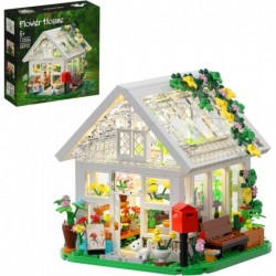 Flower House Building Set, Garden House Building Toy with LED Light, Creative Building Playset, Buil