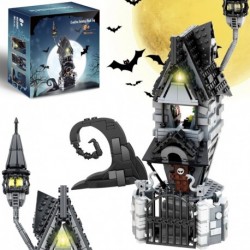 Haunted Village House Building Blocks Set, Halloween Christmas Haunted Building Kit with Led Light,