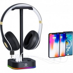 RGB Headphone Stand & Power Strip 2 in 1 Desk Gaming Headset Holder with 3 USB Charging Ports & 3 Po