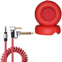 Replacement Aux Extension Coiled Cable & Ear Cushions Cover Cups Compatible with Beats by Dr Dre Pro