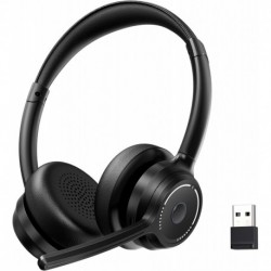 Bluetooth Headset, Wireless Headset with Noise Cancelling Microphone for Work, On Ear Headphones wit