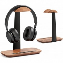 Walnut Headphone Stand, Wood Headset Stand for Desk, Universal Headphone Holder with Storage Base fo