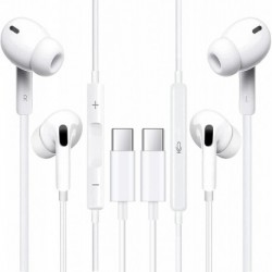 USB C Headphones Pack of 2, Type C Wired Earbuds, in-Ear Headphones with Microphone Noise Canceling