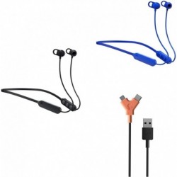 Jib+ Wireless in-Ear Earbuds Black and Blue Combo with Line Duo Round Charging Cable, USB-A to USB-C