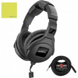 Sennheiser HD 300 PRO Over Ear Headphones, Black Bundle with Pig Hog PHX14-25 1/4 Headphone Extensio