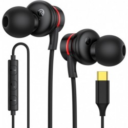 USB C Headphones,USB Type C Earphones Wired Earbuds Magnetic Noise Canceling in-Ear Headset with Mic