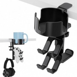 Desk Controller Holder with Headphone Hanger, 360° Rotating 3 in 1 Desk Anti-Spill Cup Holder with H