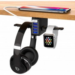 Headphone Stand Under Desk 5 USB QC 3.0 Quick Charger Rack Headset Hook Holder Hanger Mount Station(