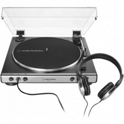 AT-LP60XHP Fully Automatic Belt-Drive Turntable and Headphone Bundle, Gunmetal/Black, Hi-Fi, 2-Speed