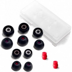 Audio Black+Black/Red Silicone Type E Eartips kit with Case and Nozzle Adaptor Compatible With 1More