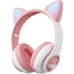 Wireless Kids Headphones,Cat Ear Headphones Over Ear for Kids Girls Teens Adults with LED Light Up,