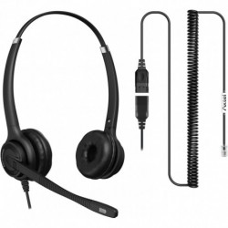 Bundle Elite HDvoice Duo NC with AXC-03 Cable | Noise Cancellation - Compatible with Yealink T2, T4,