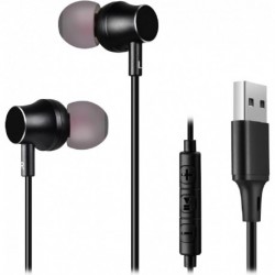 USB Earbuds for Computer, in-Ear USB Headphones with Microphone & 1.8M Long Cord, USB-A Headset Comp