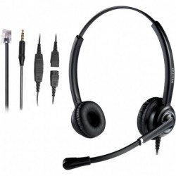 Telephone Headset with RJ9 Jack & 3.5mm for Multipe Devices, Office Headset with Mic Noise Canceling