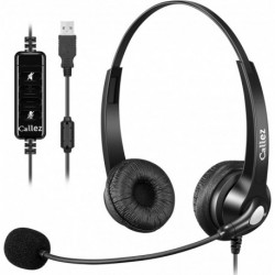 USB Headset with Microphone Noise Cancelling & Audio Controls, Stereo Computer Headphones for Busine