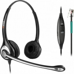 RJ9 Telephone Headset with Microphone Noise Cancelling, Office Phone Headset Compatible with Plantro