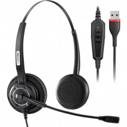 USB Headset with Microphone Noise-Cancelling, Comfort Fit Computer Headset with Microphone for PC La