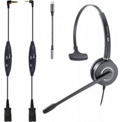 QD Headset with 3.5mm Jack&USB-C Adapter for PC,Cellphone,Tablet, 2.5mm Jack Compatible with Panason