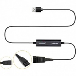 USB to Quick Disconnect Adapter for Jabra GN QD Headsets with Adjustable Volume and Microphone Mute