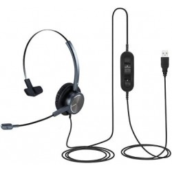 One Ear USB-A Headset with Microphone for PC, Computer Headset with Mic Noise Canceling for Laptop T