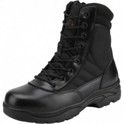 Men's Military Tactical Work Boots Side Zipper Leather Motorcycle Combat Boots (6-8 Inches)