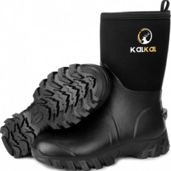 Rubber Boots for Men, Mid Calf Waterproof Rain Boots, with 5mm Neoprene Insulated Men Boots, Waterpr