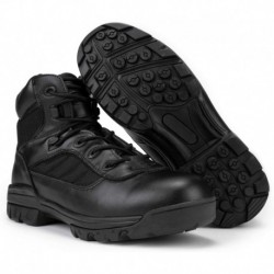 Men's Black Military Tactical Work Boots, CoolMax Lining Side Zipper Leather Motorcycle Slip-Resista