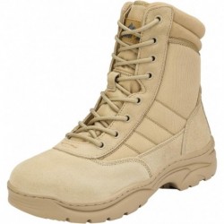 Men's Military Tactical Work Boots Side Zipper Leather Motorcycle Combat Boots (6-8 Inches)