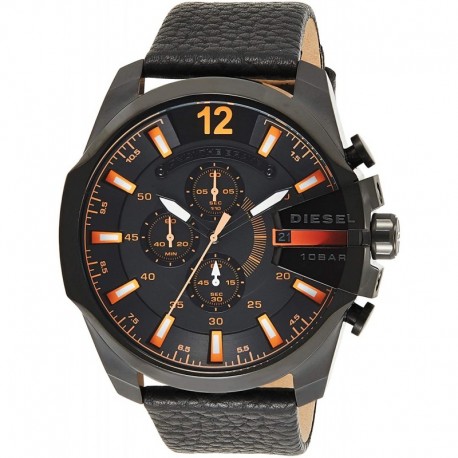 Watch Diesel Mega Chief Only The Brave Chronograph Black Orange Leather  Male DZ4291 - VELLSTORE