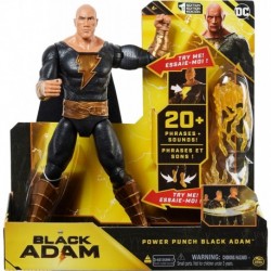 DC Comics, Power Punch Black Adam 12-inch Action Figure, 20+ Phrases and Sounds, Lights Up with 2 Ac